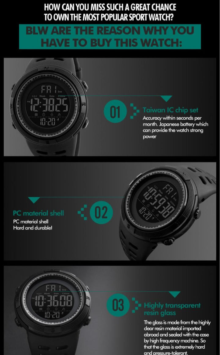 SKMEI 1251 Digital Sports Watch – Durable, Waterproof, and Stylist