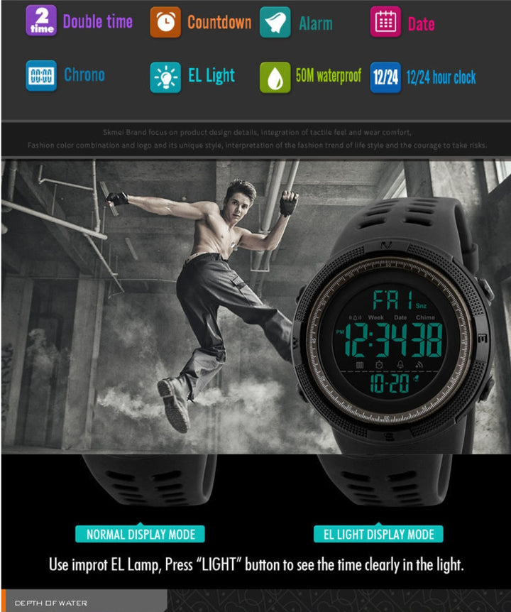 SKMEI 1251 Digital Sports Watch – Durable, Waterproof, and Stylist