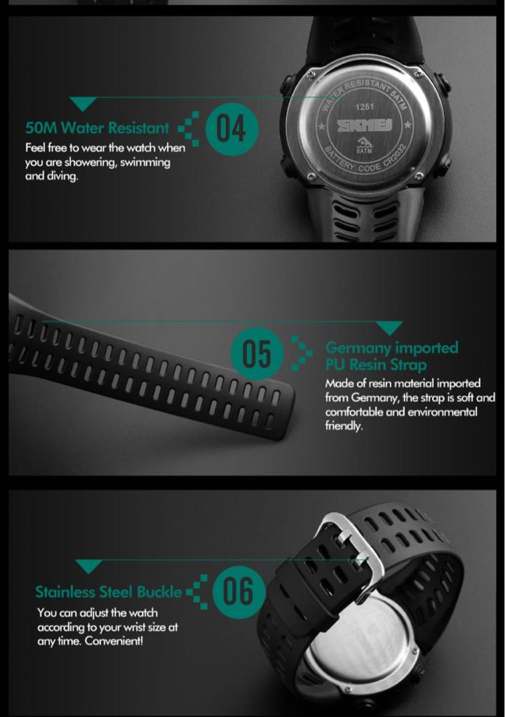 SKMEI 1251 Digital Sports Watch – Durable, Waterproof, and Stylist